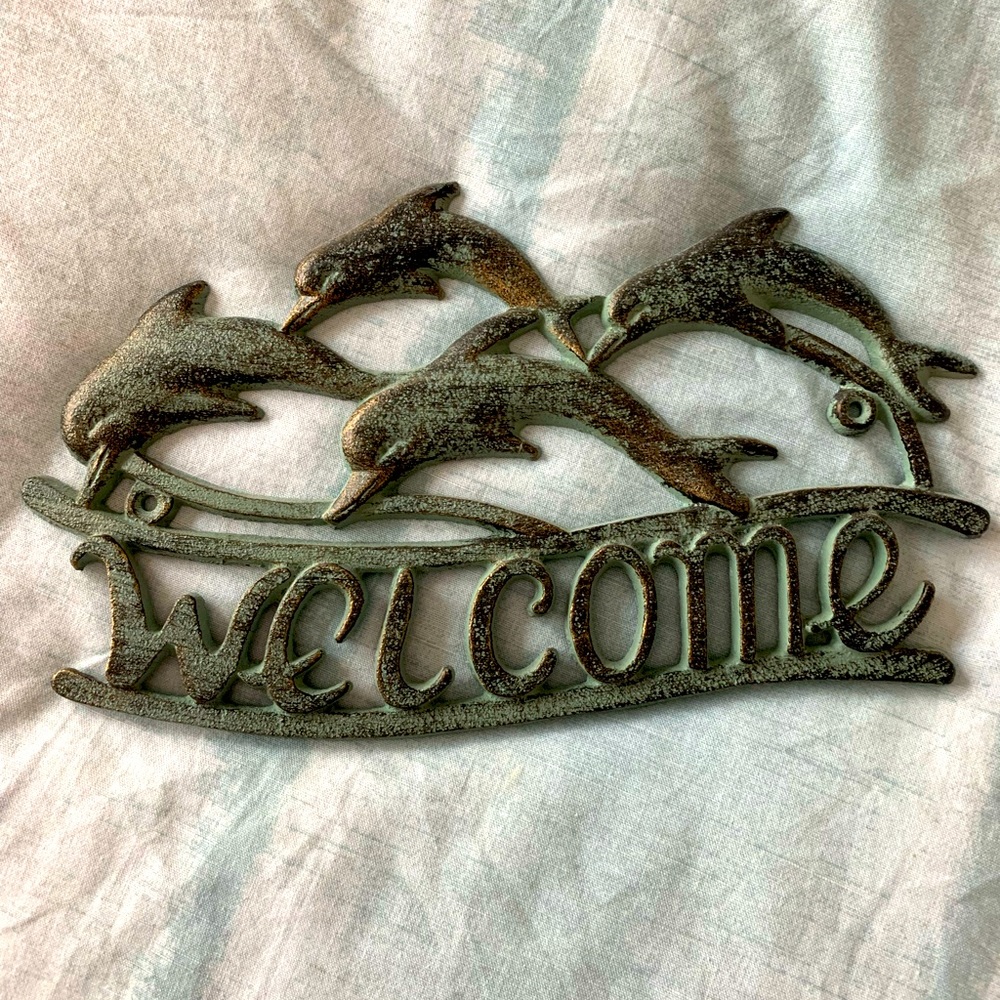 Cast Iron Welcome sign with Dolphins